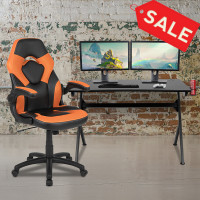 Flash Furniture BLN-X10D1904-OR-GG Black Gaming Desk and Orange/Black Racing Chair Set with Cup Holder, Headphone Hook & 2 Wire Management Holes